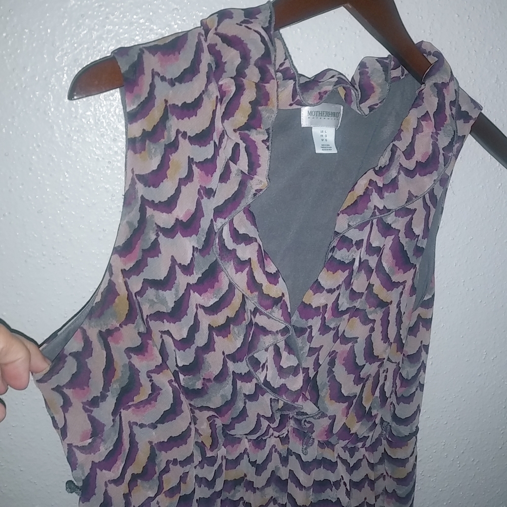 Motherhood L Sleeveless Lined Purple Pattern Maternity Dress